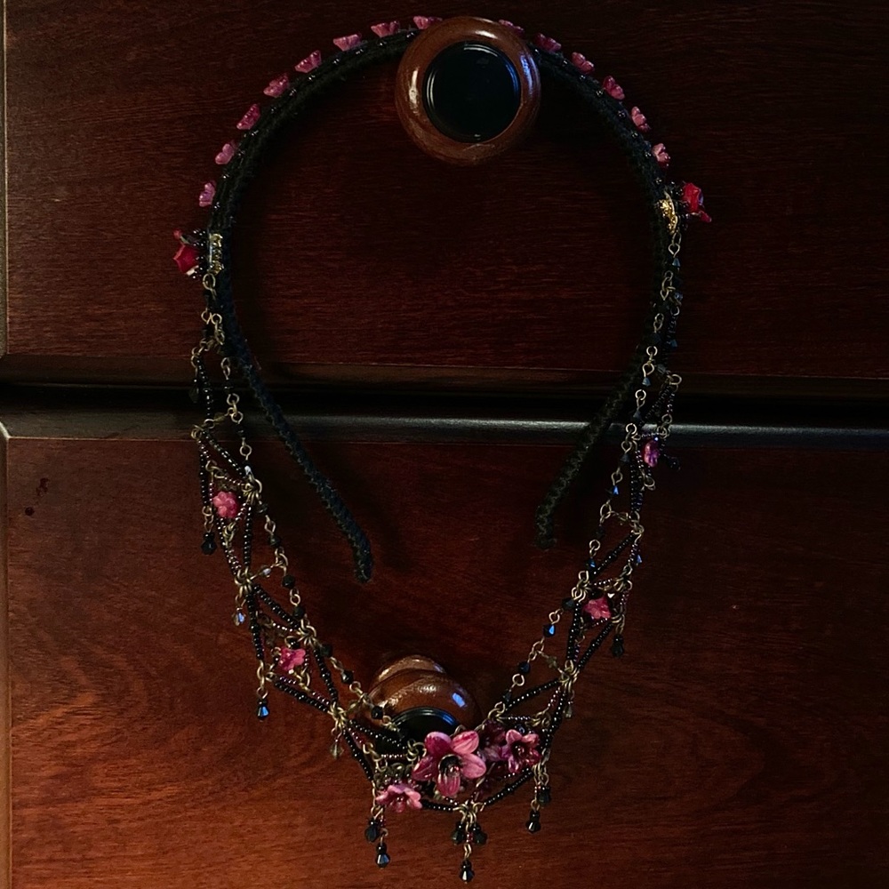 hand crafted black jewel and rose headpiece